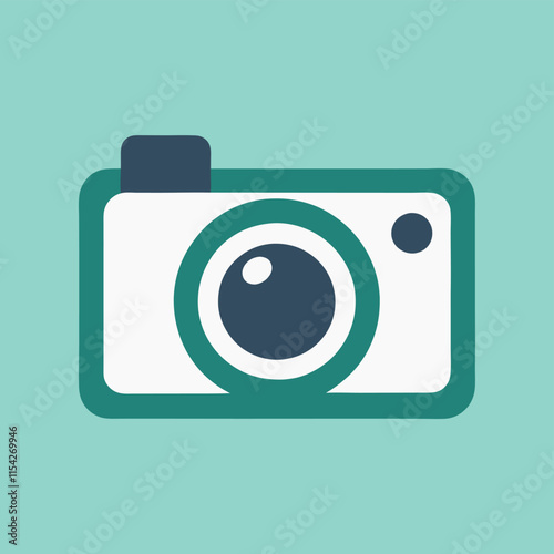 Vector design featuring a simplistic camera illustration on a mint green background, showcasing the artistry of modern digital graphics