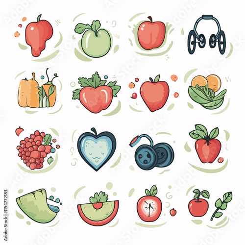 Vector illustration of various icons related to healthy lifestyle photo