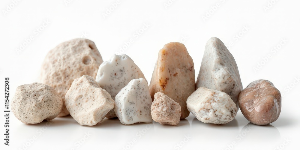 Set of Mica Stones - Different Sizes and Angles on White Background with Natural Textures Set of Mica Stones - Different Sizes and Angles on White Background with Natural Textures