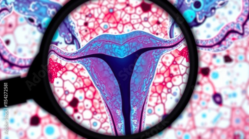 Microscopic view of the female reproductive system.  Medical illustration. photo