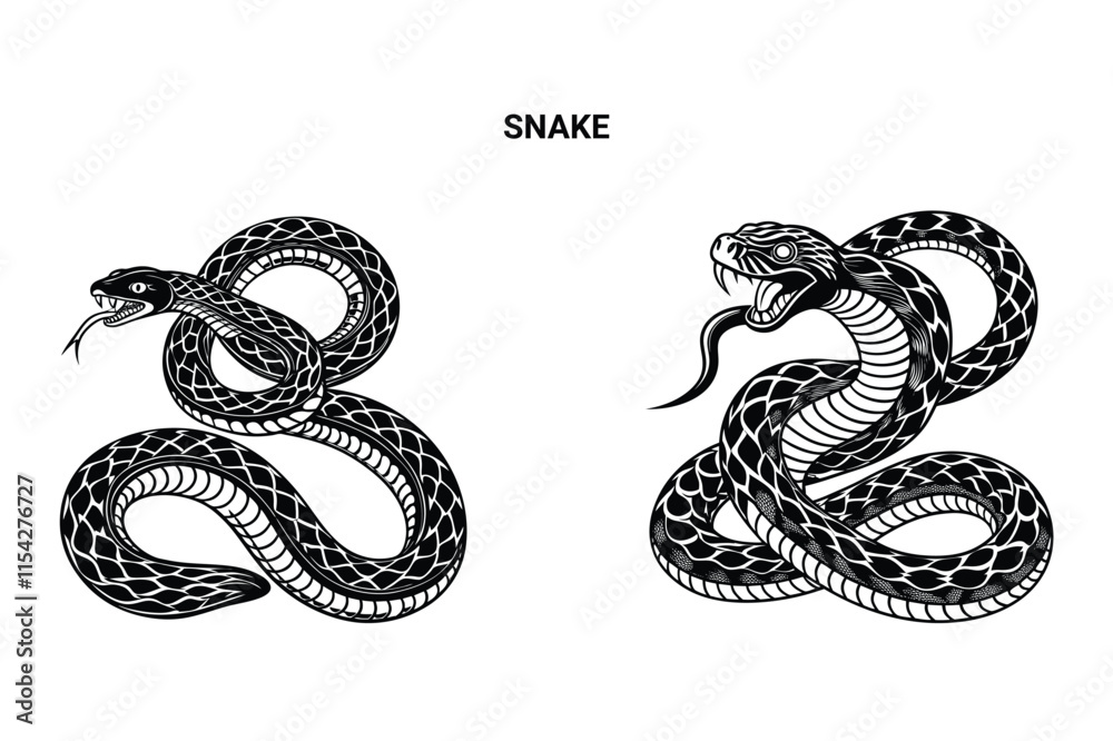 Obraz premium Editable Silhouette Snake Isolated Vector Illustration