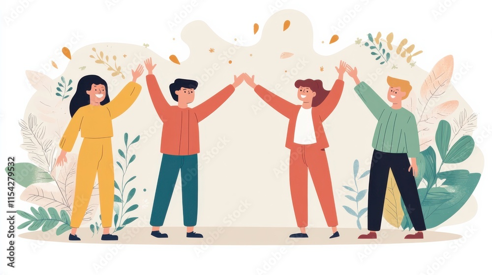 Fototapeta premium Team Celebration with High Fives in Soft Lighting