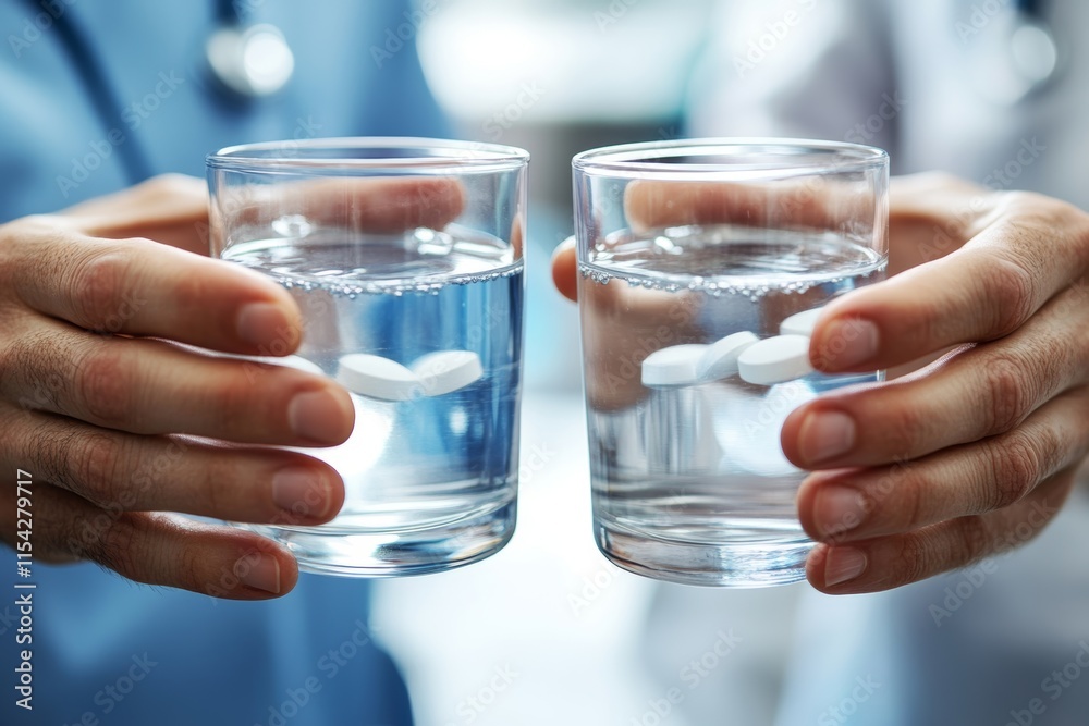 Healthcare Harmony: Close-Up Hands Holding Medication and Water Glass for Optimal Wellness, Pharmaceutical Treatment and mental health treatment, Generative AI Healthcare Harmony: Close-Up Hands Holding Medication and Water Glass for Optimal Wellness, Pharmaceutical Treatment and mental health treatment, Generative AI