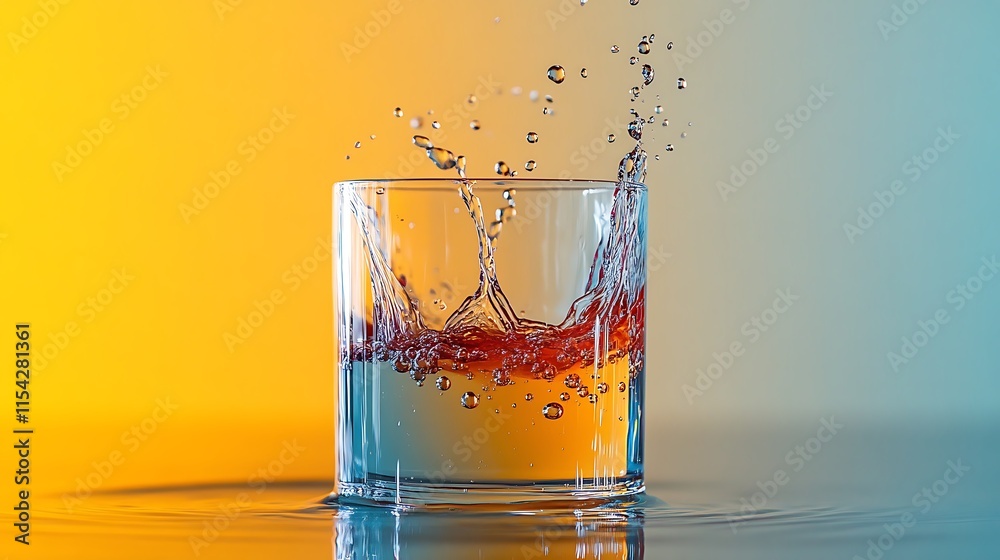 Liquid splashing into a glass on a gradient background Liquid splashing into a glass on a gradient background