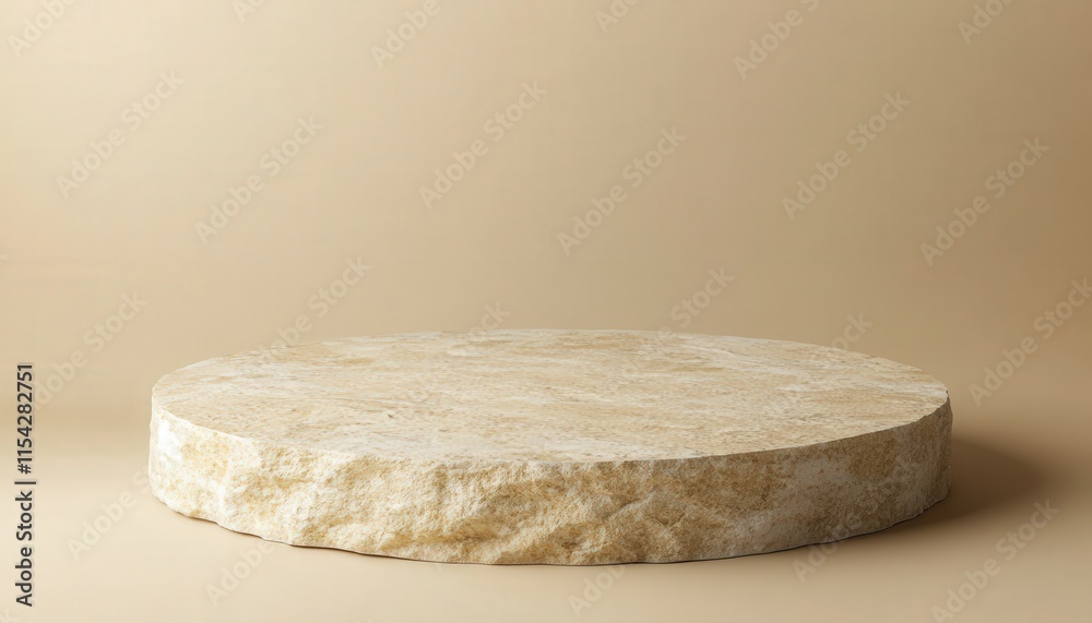 Beige Stone Pedestal Round Platform Product Display Minimalist Mockup Empty Stage Natural Texture Beige Stone Pedestal Round Platform Product Display Minimalist Mockup Empty Stage Natural Texture
