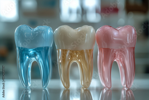 Interactive dental AI diagnostic tools showcasing colorful tooth models