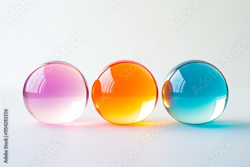 Chromatic Spheres: Trio of vibrant translucent spheres in pink, orange, and blue, arranged in a minimalist composition.  A captivating image for design and technology concepts. 