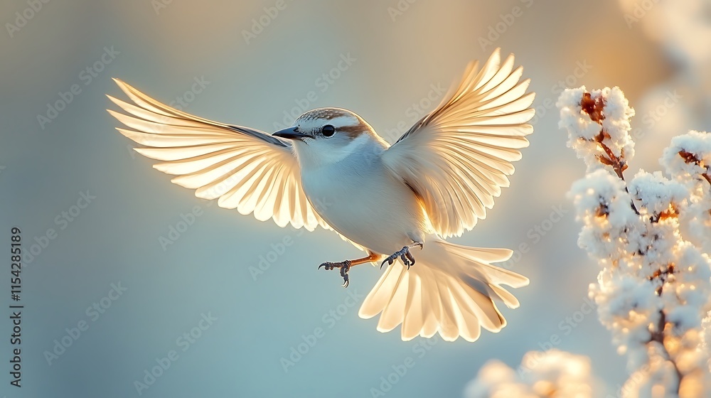 Obraz premium White Bird Soaring Through Winter Sunlight
