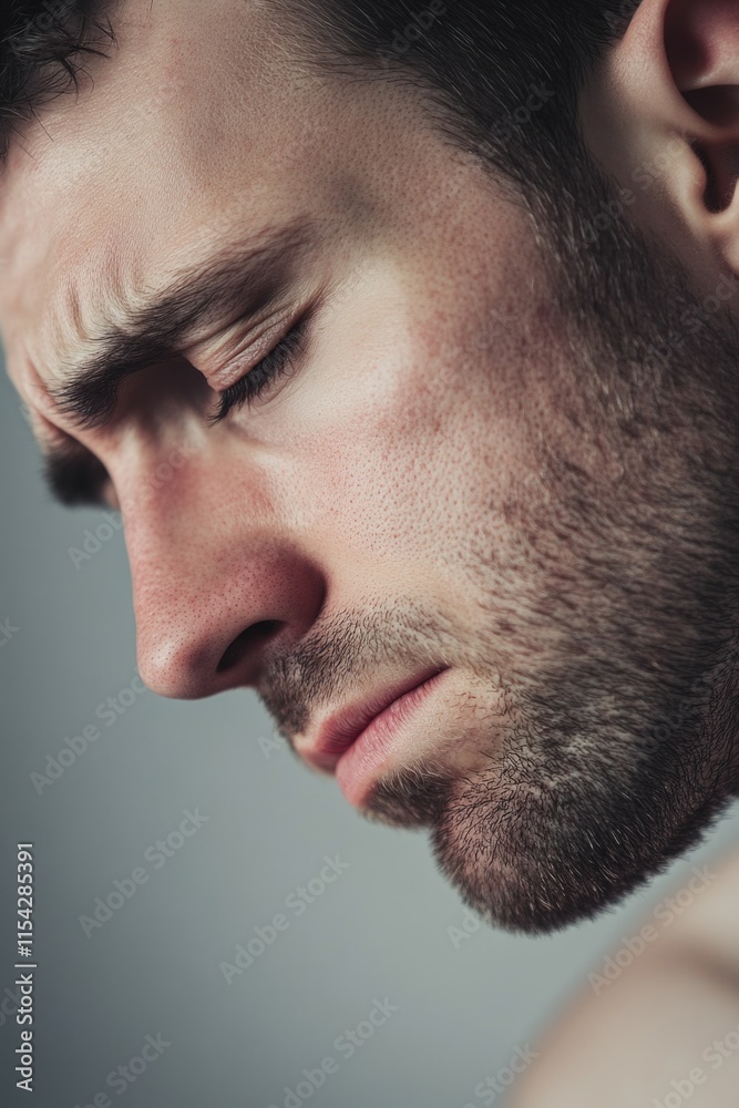 Obraz premium A close-up shot of a man's face with his eyes shut, expression serene