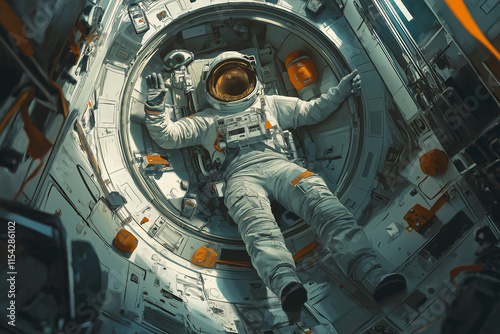 Weightless Astronaut Inside Futuristic Spaceship Exploring the Depths of Space photo