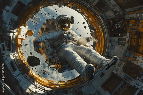 Weightless Astronaut Inside Futuristic Spaceship Exploring the Depths of Space photo