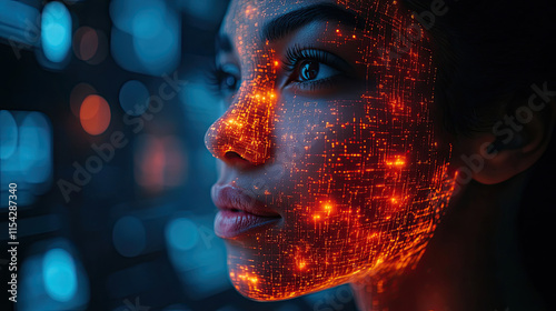 Woman Analyzing Data on Futuristic Interface