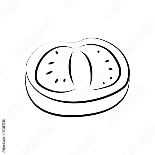 Vector illustration. Vegetables icons, classic line series. Sketch style. Halves, slices, rings and leaf of tomatoes. Hand drawn kitchen ingredients template for culinary themes. photo