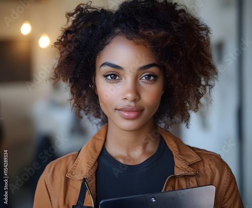 woman African-American with brown shirt 