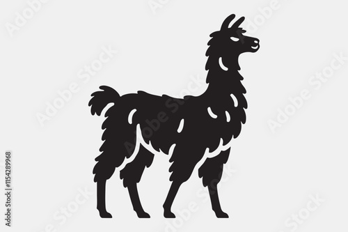 A solid black silhouette of a llama.