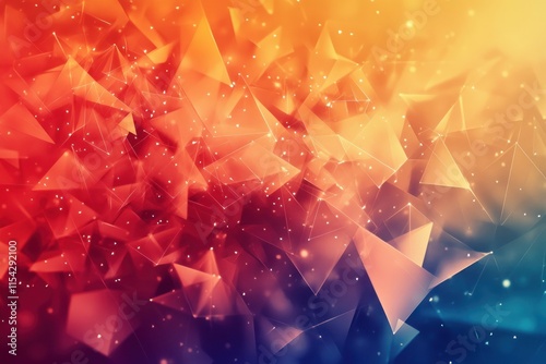 Abstract Geometric Background with Colorful Triangles and Sparkling Lights in a Blurred Gradient of Warm and Cool Tones