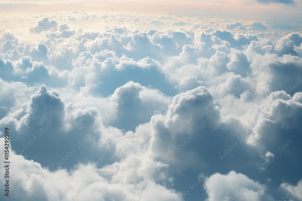 A small plane soars through fluffy white clouds in a clear blue sky A small plane soars through fluffy white clouds in a clear blue sky