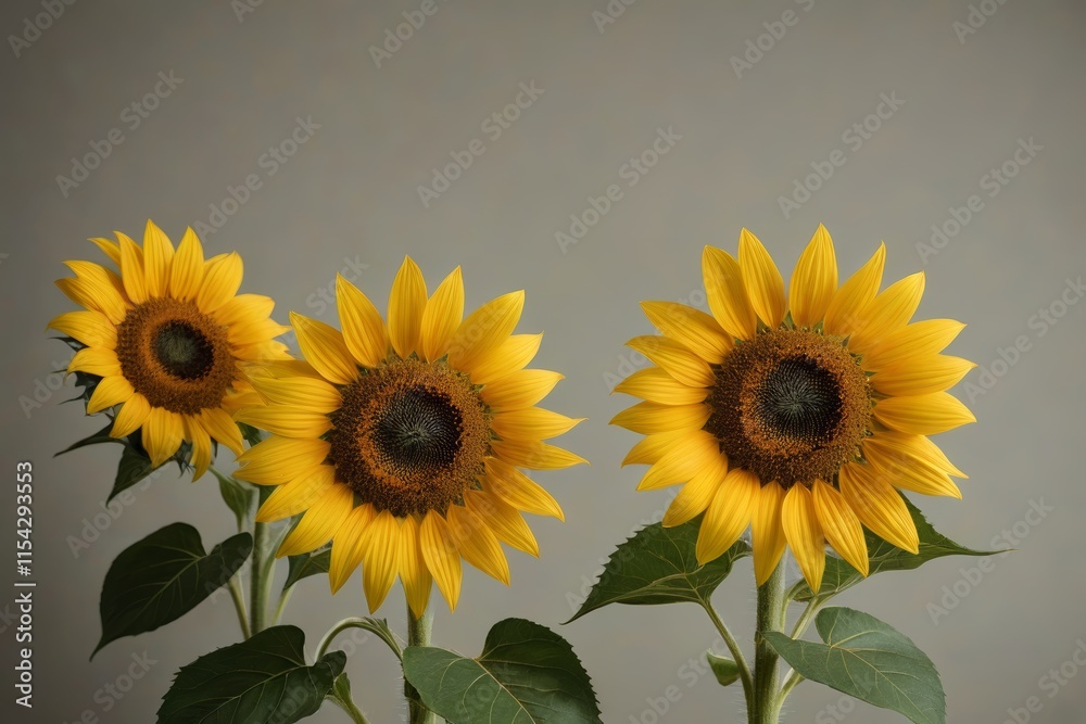 Obraz premium there are three sunflowers in a vase with green leaves