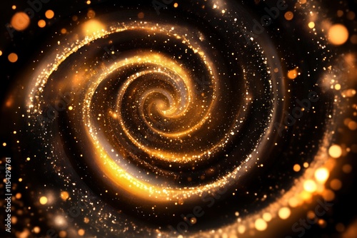 Glittering Golden Swirl in a Cosmic Space with Sparkling Particles and a Mysterious Depth Representing Infinite Possibilities and Celestial Beauty