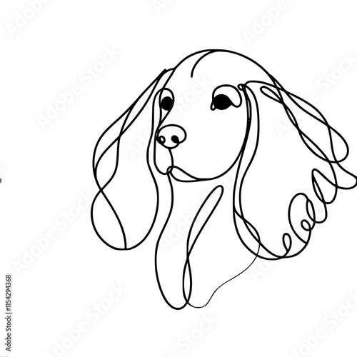 Abstract continuous line art of a dog portrait with long ears
