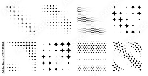 halftone banners of black stars for pattern and background