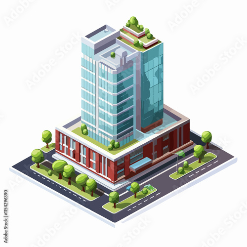 Detailed isometric city building concept for urban development projects