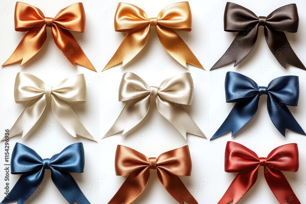 A collection of colorful bows arranged neatly on a white background A collection of colorful bows arranged neatly on a white background