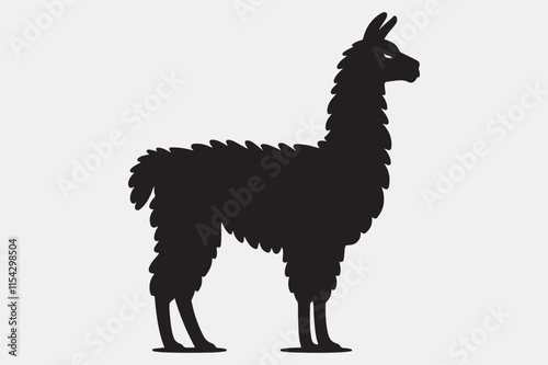 A solid black silhouette of a llama.