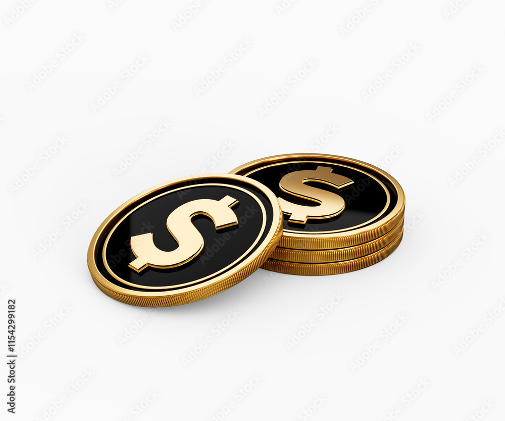 Sleek Golden And Black United States Dollar Rounded Coins Stack On White Background 3d Illustration Sleek Golden And Black United States Dollar Rounded Coins Stack On White Background 3d Illustration