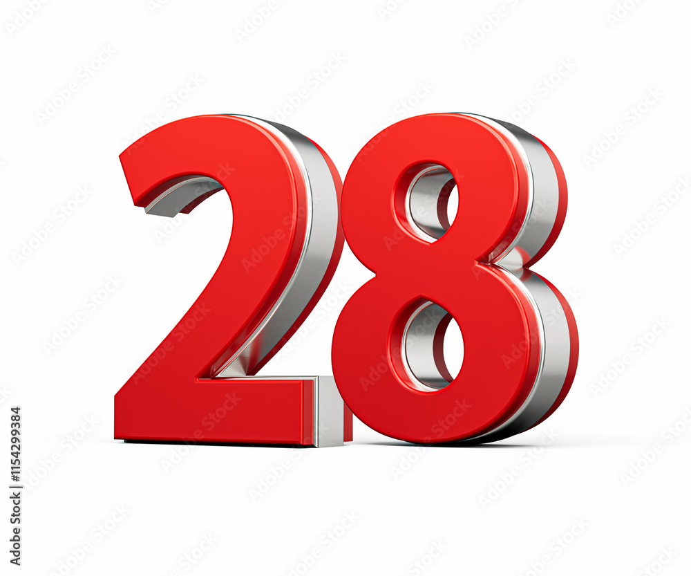 Bold Vibrant Red Number Twenty eight Number 28 With Sleek Metallic Gleam On White Background 3D Illustration Bold Vibrant Red Number Twenty eight Number 28 With Sleek Metallic Gleam On White Background 3D Illustration