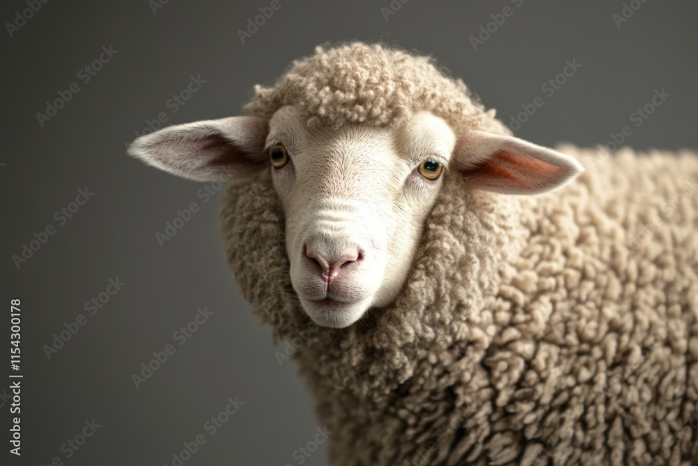 A sheep looks directly into the camera lens A sheep looks directly into the camera lens