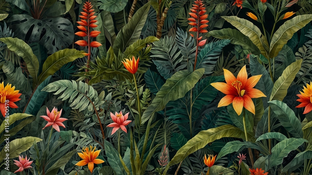 Fototapeta premium Close-up of exotic flowers in tropical jungle