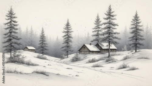 A minimalist illustration featuring scattered pencil-drawn dots, arranged with precision and harmony, softly lit to emphasize subtle textures and a serene Scandinavian-inspired mood