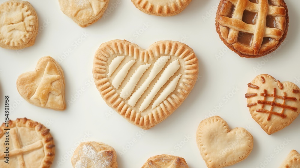 Whimsical heart-shaped mini pies arrangement for culinary delight and creative design Whimsical heart-shaped mini pies arrangement for culinary delight and creative design
