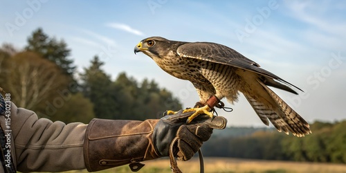 a hunting falcon on one arm