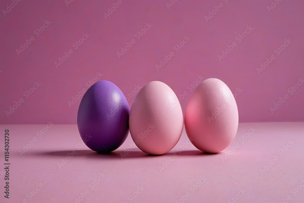 three eggs are sitting next to each other on a pink surface three eggs are sitting next to each other on a pink surface
