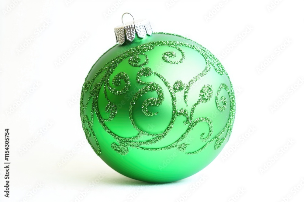 Fototapeta premium A single green Christmas ornament against a clean white background