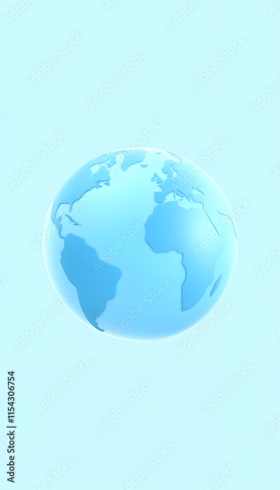 A 3D earth globe icon with a smooth finish on a pastel blue background, digital art, with white tones A 3D earth globe icon with a smooth finish on a pastel blue background, digital art, with white tones