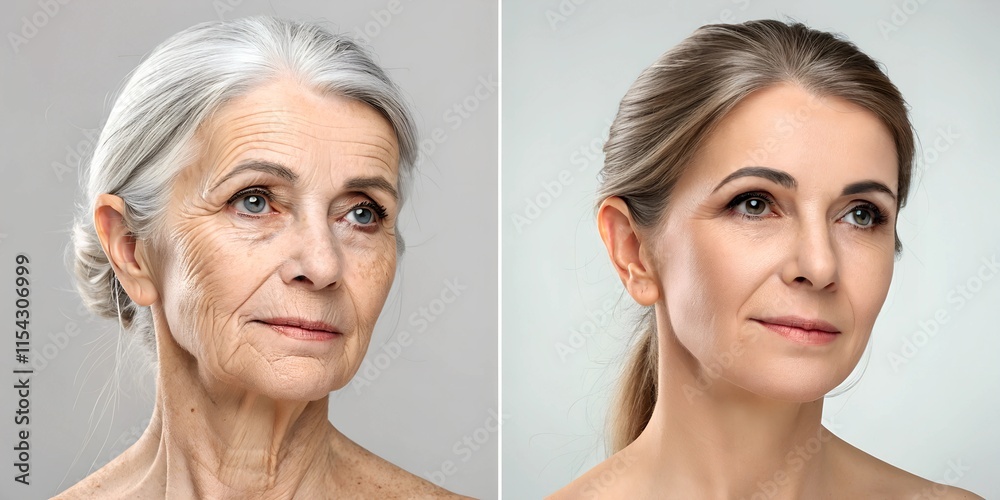 old woman before a facelift before and after comparison front view cosmetic surgery old woman before a facelift before and after comparison front view cosmetic surgery