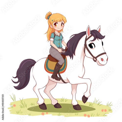 Pony Rider Clipart PNG - Adorable Cartoon Style Illustration

