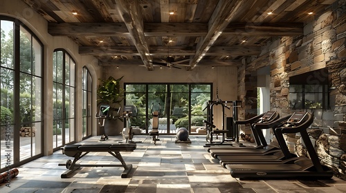 gym with a combination of modern and rustic design elements photo