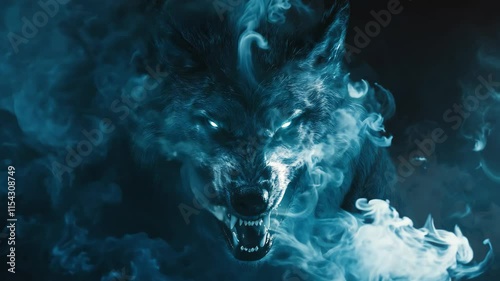 Mesmerizing Wolf in Smoky Blue Seamless Loop Background Video