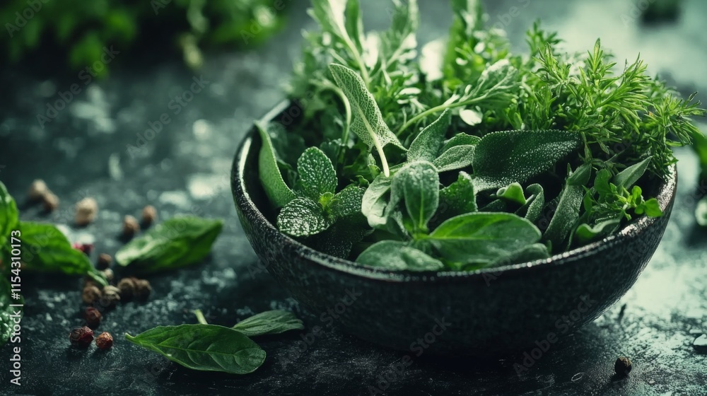Fresh Herbs Displayed in Minimalist Studio Setting Fresh Herbs Displayed in Minimalist Studio Setting