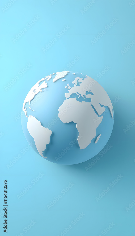 A 3D earth globe icon with a smooth finish on a pastel blue background, 8k unreal engine photorealism, with white tones A 3D earth globe icon with a smooth finish on a pastel blue background, 8k unreal engine photorealism, with white tones