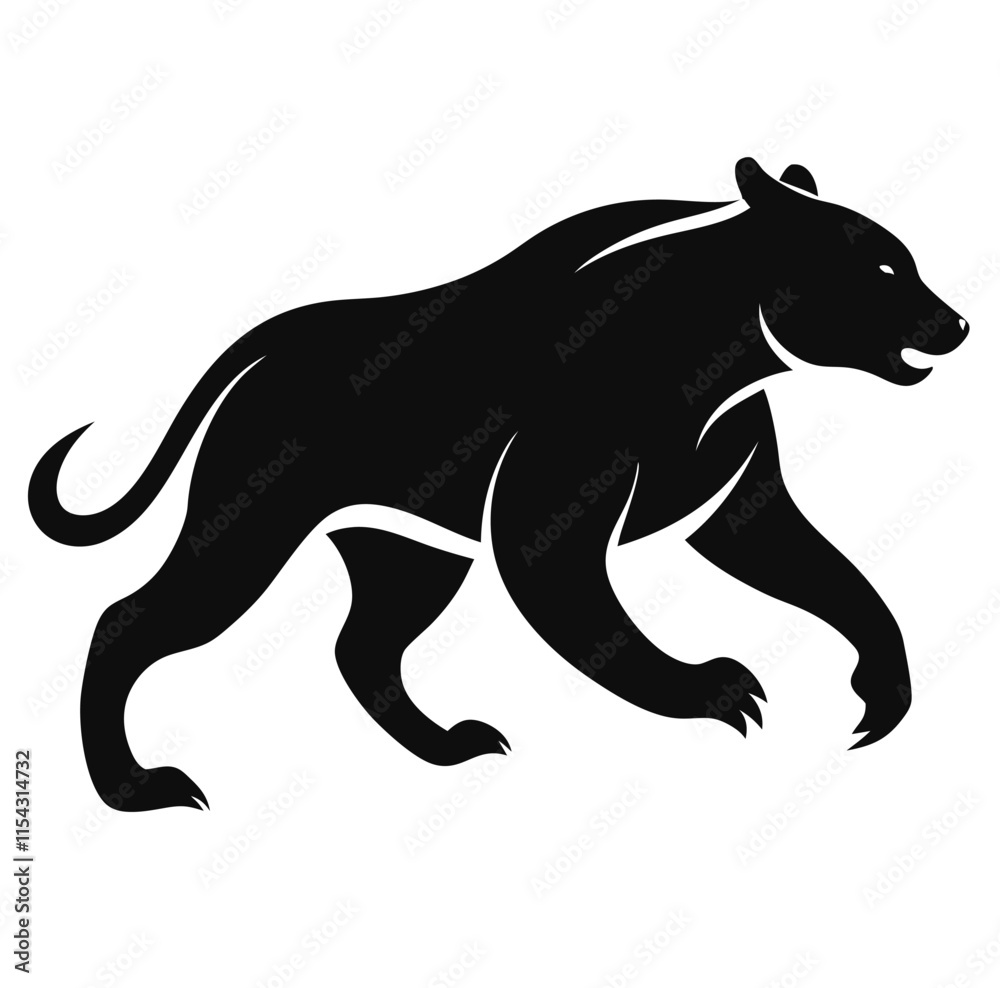 Obraz premium Running Bear Minimalist Black Vector Art