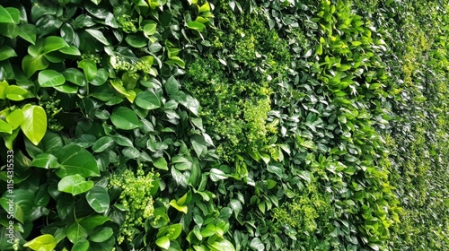 A vibrant green wall made of living plants integrated into the factorys interior providing a natural air filtration system and enhancing employee wellbeing while reducing carbon footprint. photo