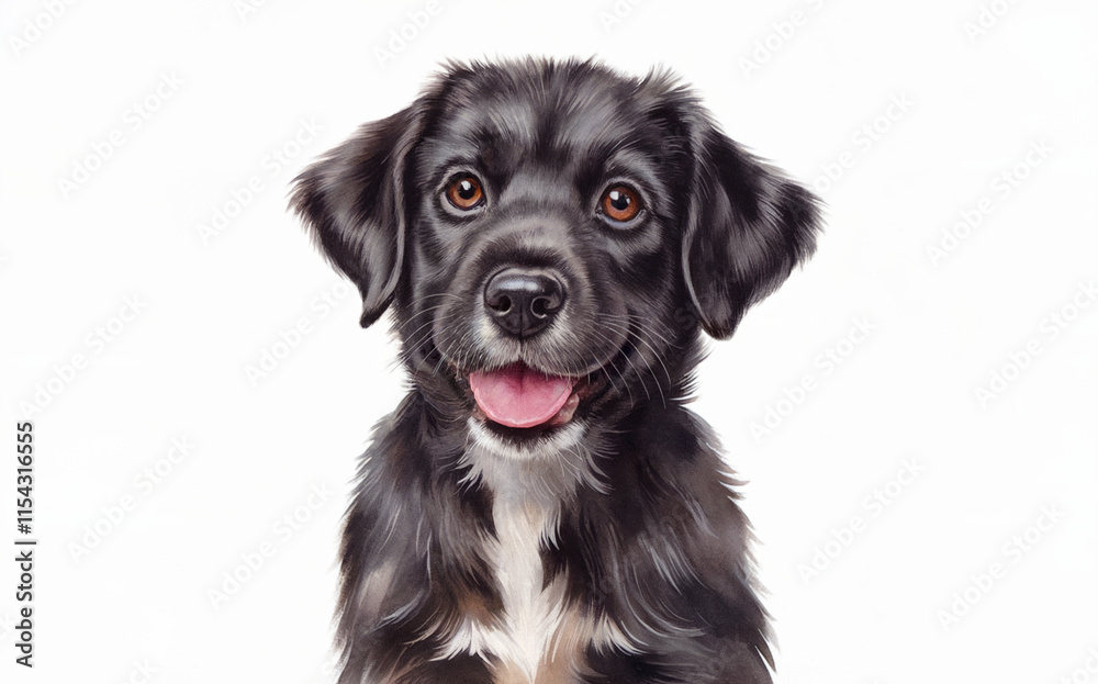 A black and white dog with a glossy coat, large expressive eyes, and a pink tongue sticking out slightly. A black and white dog with a glossy coat, large expressive eyes, and a pink tongue sticking out slightly.