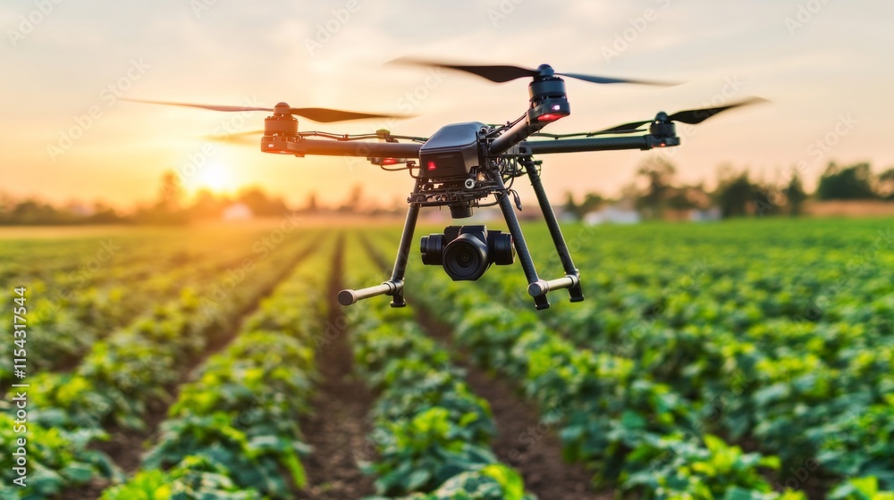 Aerial Drone Spraying Crops in Bright Sunlight Aerial Drone Spraying Crops in Bright Sunlight