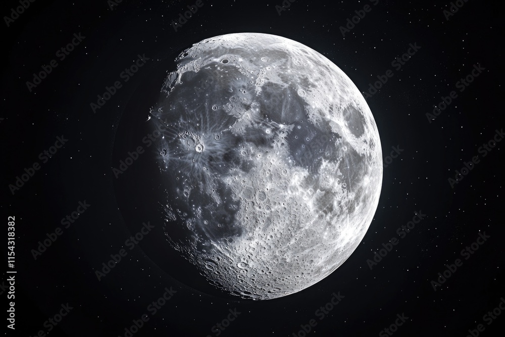 Naklejka premium A beautiful view of the full moon in the night sky with stars shining bright