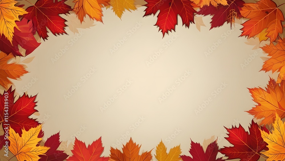 Fototapeta premium Beautiful Fall Maple Leaves Border in Orange, Yellow, and Red with Blank Space for Text